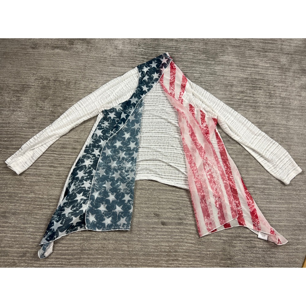 Indigo Soul Cardigan Women S White American Flag Americana Stars Stripes Burnout